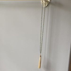Teal and gold tassel necklace